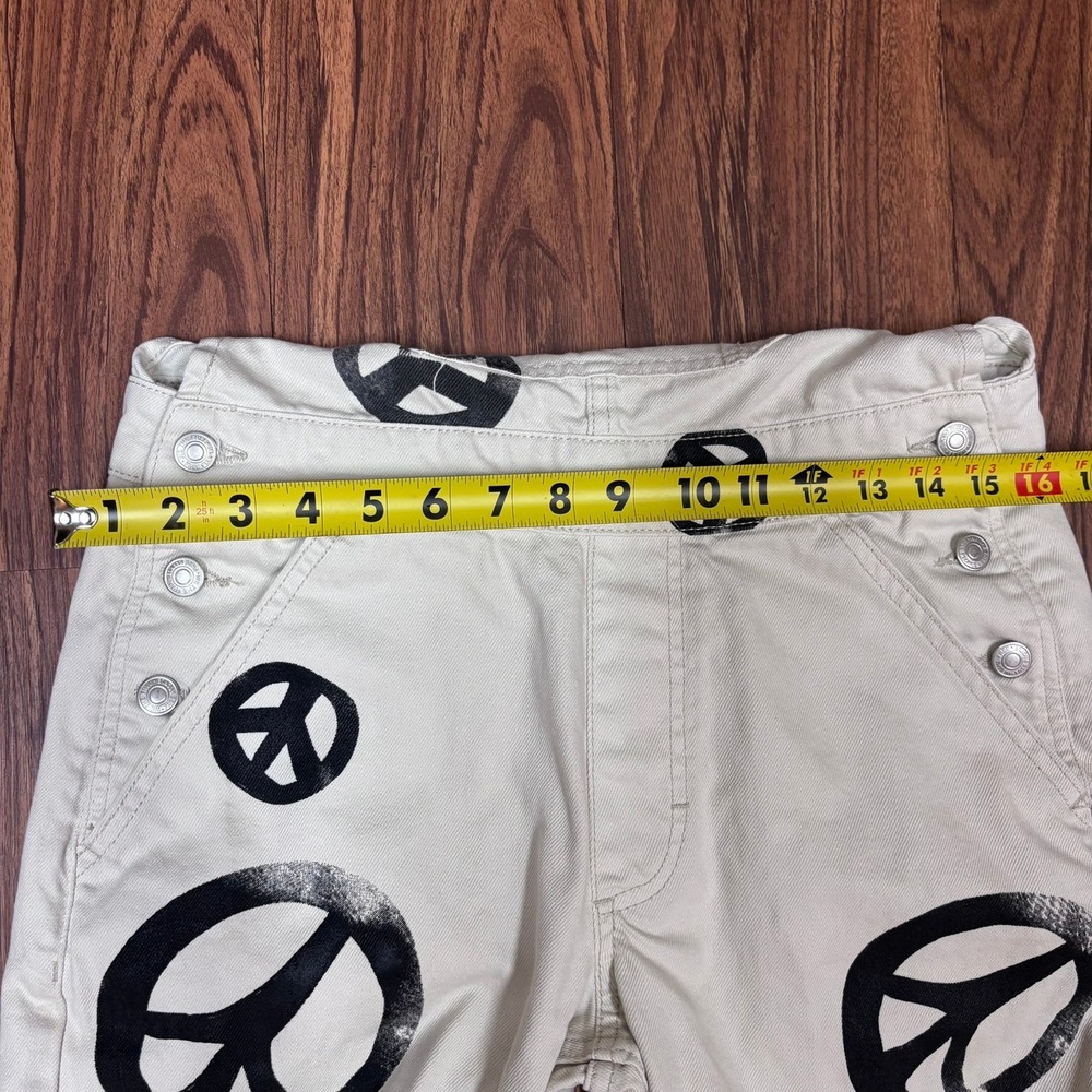 We The Free Peace Sign Overalls Urban Cream Beige Wide Leg Jumpsuit Cotton XS - Picture 6 of 7
